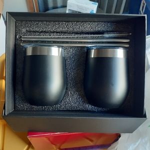 Set of Matte Black/Silver stemless Wine glasses